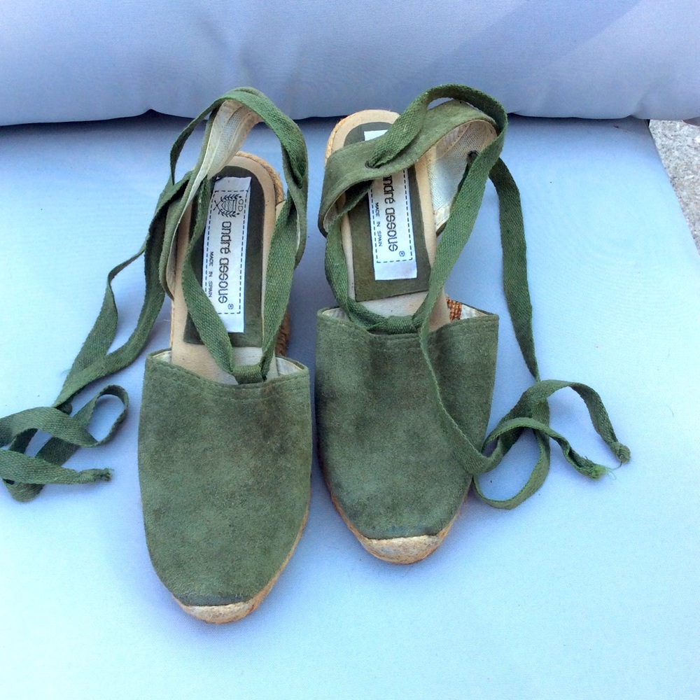 Andre Assous Green Suede Espadrilles